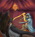 Wolf and other - the Harpist by BlueMaskCat