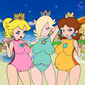 The trio of pregnant princesses at the sunny beach by SebGroupArts2009