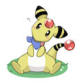 Ampharos sitting on the grass
