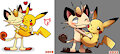 Meowth x Pikachu Kissu Redo by KAZOKO