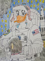 Della Duck as an astronaut in a space suit