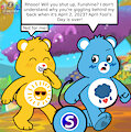 The joke of the sticker on Grumpy Bear's back by SebGroupArts2009