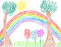 Hiroko Drawing Sunny Rainbow Tree Flowers