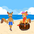 Tetto and Scala wearing flip flops at the beach