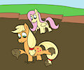 Applejack and Fluttershy mud fun 2 by mucky