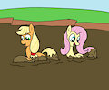 Applejack and Fluttershy mud fun 3 by mucky
