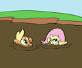 Applejack and Fluttershy mud fun 4 by mucky