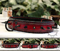 Antiqued Red and Black Spiked Leather Collar