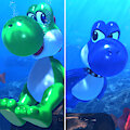 [3D] Yoshi and Boshi underwater by kuby64