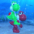 [3D] Yoshi riding a Yoshi underwater