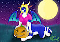 Xenia the dragontaur enjoys halloween