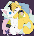 cuddling with my plushie, draw by slushie-nyappy-paws by rajak