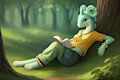 Reading in the forest by Lottadaydreaming