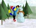 Alex the Fox making a snowman by Gashren