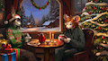 Pixel animated Christmas mouse jackrabbit  couple