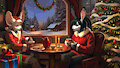 Pixel animated Christmas mouse Rabbit couple