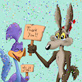 Wile E. Coyote and Beep-Beep Celebrating by Waspstar986