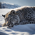 Sleeping snow leopard (AI)