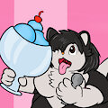 large skunk with a large ice cream