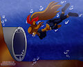 [comission]swimming through a pipe by Michellebandiwolf