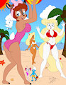 Fawndeer, Minerva and Kitten Kaboodle on the beach (color)