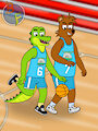 Croc and Bart playing basketball