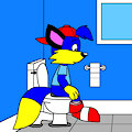 Alex the Fox on a Toilet