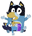 Bandit and Bluey with Purple Underwear