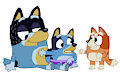 Bandit, Bluey and Bingo with Purple Underwear