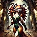 Red Panda Woman In Green Dress by Nonce