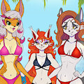 Three babes on the beach - Commission