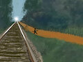 Mongoose and Genet Crosses Tracks with Distant Train Approaching by moyomongoose