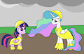 Princess Celestia adn Twilight Sparkle in raincoats (clean)