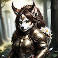 A furry warrior stands in a forest by Anonceiada