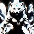 White wolf stands boldly in the dark