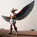 A winged fox stands on a desert landscape by Anonceiada