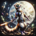 A ferret warrior stands tall, holding a lightsaber by Anonceiada