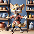 Fox in a red robe at a pottery shop by Anonceiada