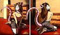 Rat sitting on her knees, TWO PERSPECTIVES!!! :3 by Cachuchas