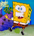 Spongebob with a paper as a mustache - E