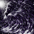 A wolf's head emerges from a swirling galaxy by Anonceiada