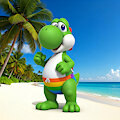 Yoshi on the beach - G.Gemini AI by SergioLH25