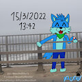 My old fursona on a bridge at the beach by MaxfluffTheCoonFox2002