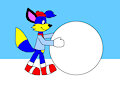 Alex the Fox Rolling a Giant Snowball