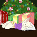 blankie sleeping by the Christmas tree by BabySkye