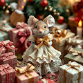 [AI - experiment] A girl mouse in a Christmas dress, with presents by dmfalk