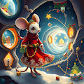 [AI - experiment] Multiverse-hopping girl mouse in a Christmas dress, by dmfalk