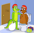 Croc and Bert stuck in toilet gift delivery