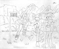 Lisa, Bert and Cedric playing basketball (lineart) by MMsArts