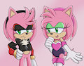 Amy dressed as Shadow and Rouge by Itoruna